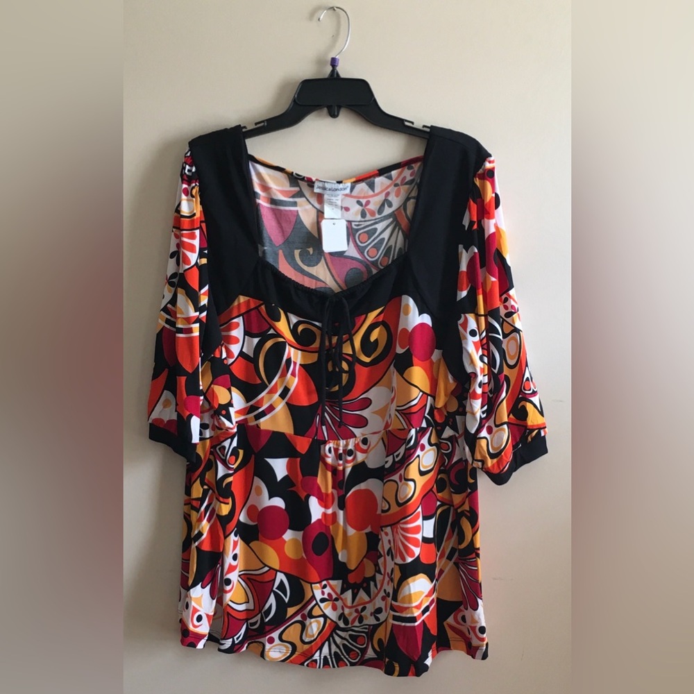 Jessica London Orange Red Graphic Blouse